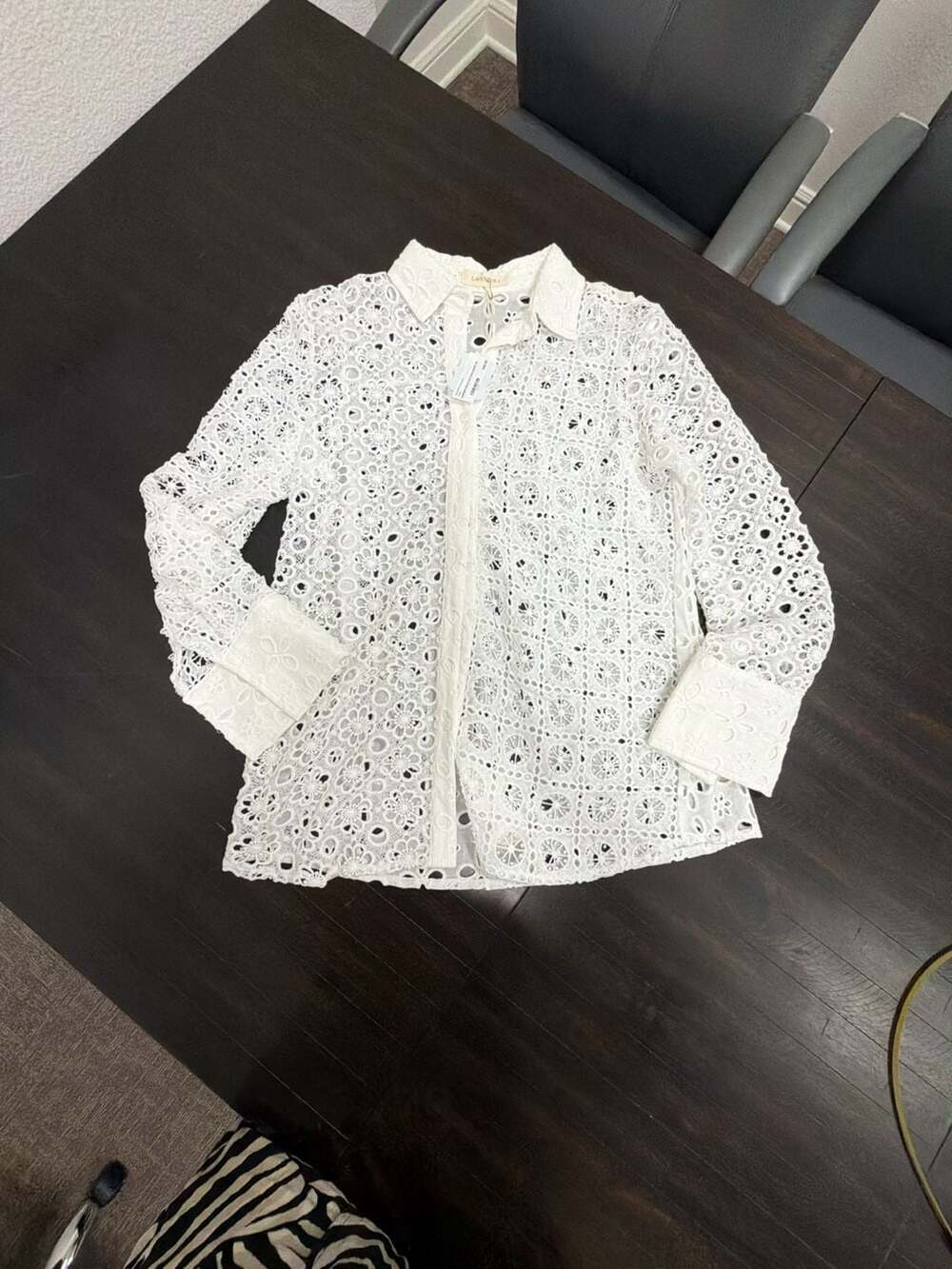 Lavender J White Eyelet Button Down Shirt